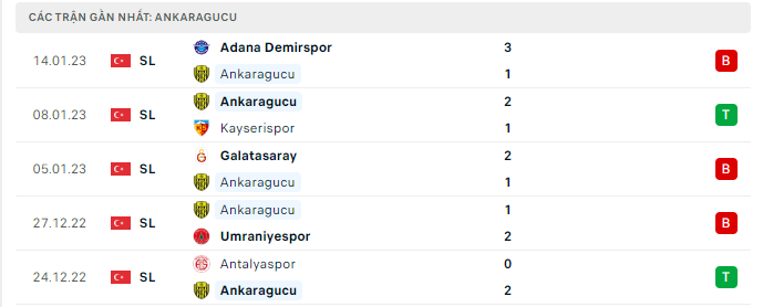 Phong độ thi đấu gần đây của đội chủ nhà Ankaragucu