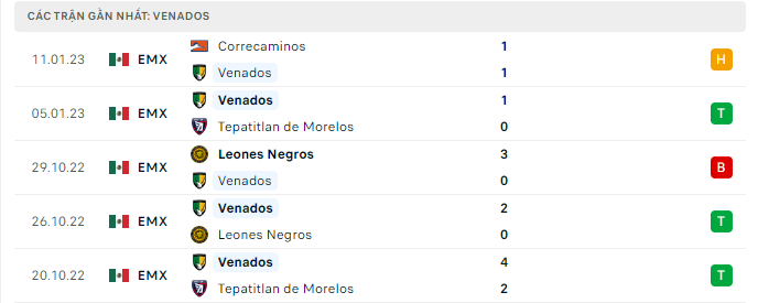 Phong độ thi đấu gần đây của đội chủ nhà Venados FC