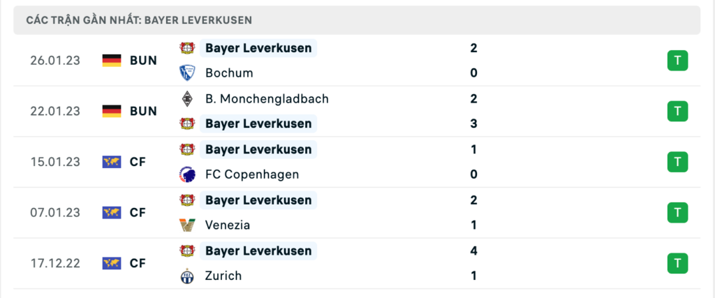 Phong độ thi đấu gần đây của đội chủ nhà Bayer Leverkusen