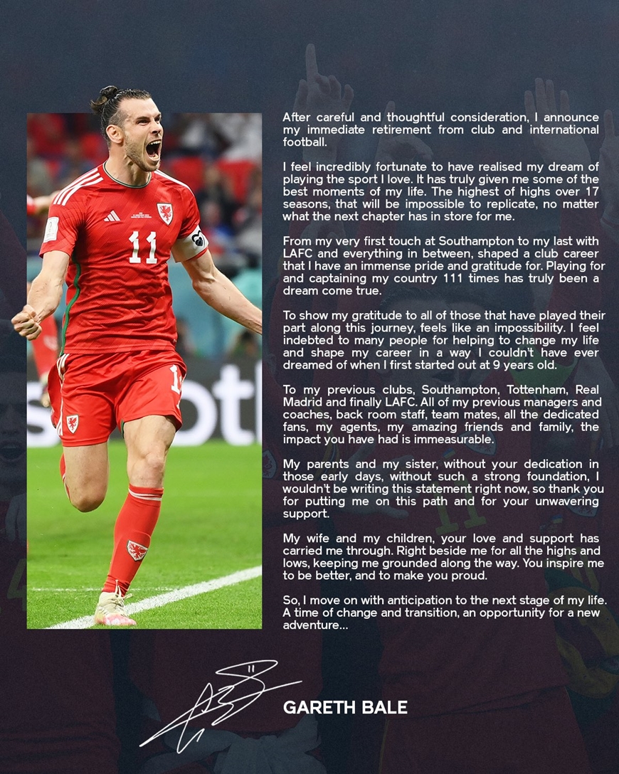 Gareth Bale và lá thư giã từ sự nghiệp