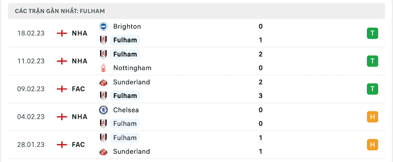 Phong độ thi đấu gần đây của đội chủ nhà Fulham
