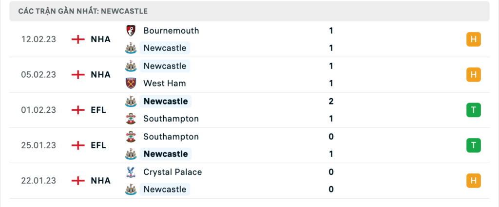 Phong độ thi đấu gần đây của đội chủ nhà Newcastle