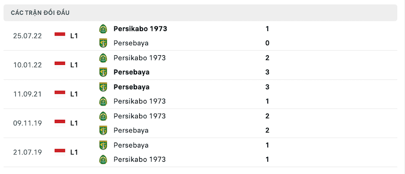 Thành tích đối đầu Persib Bandung vs Bhayangkara
